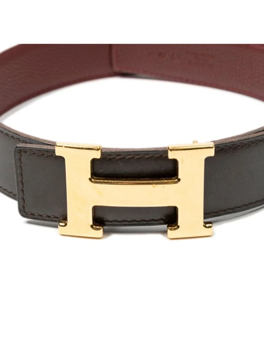 Hermes Constance Belt 32 Brown Burgundy Box Leather